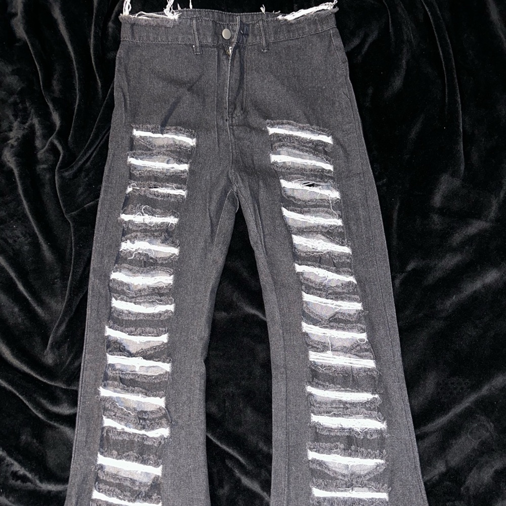 Distressed high waist flare jeans